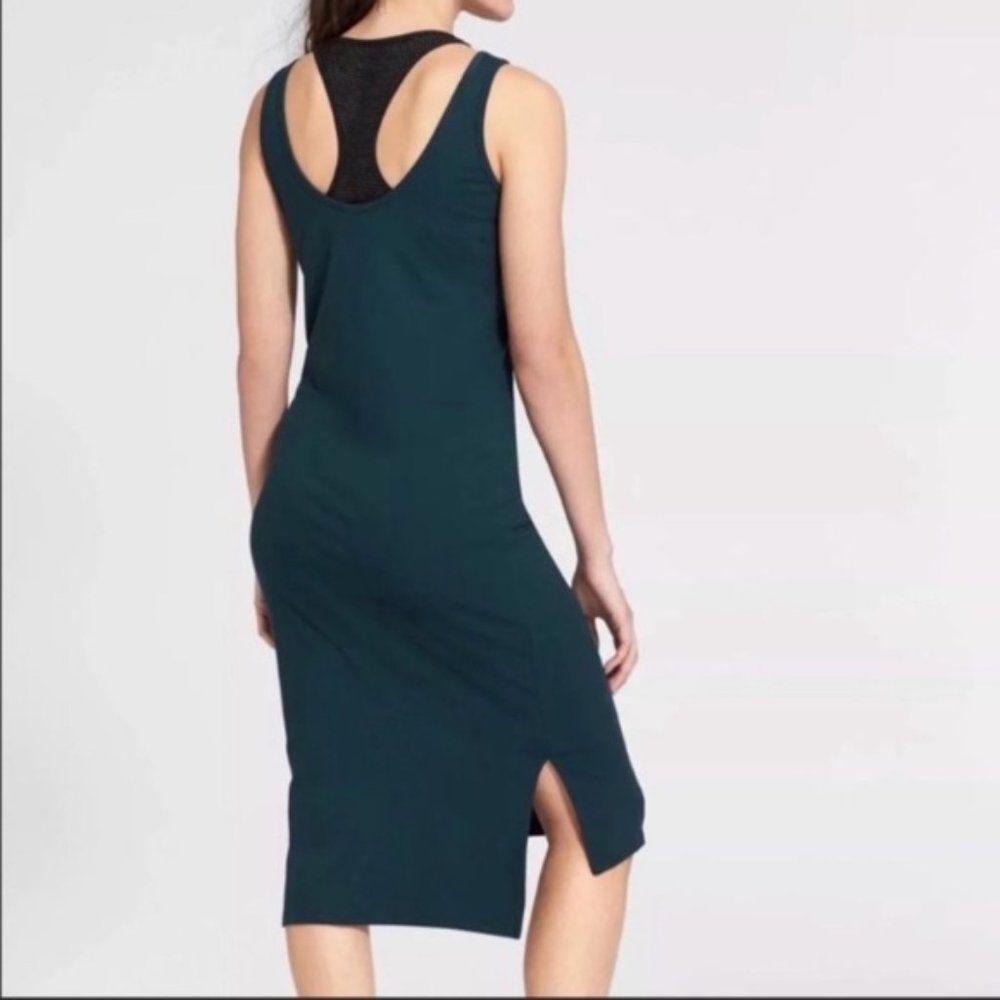 Athleta Mesh Bra Midi Dress in teal + Abyss Black I Size Small